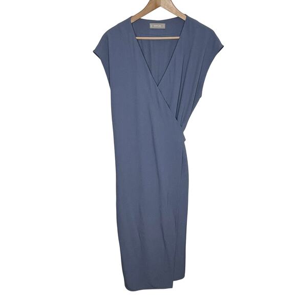 Everlane Womens Japanese Go Weave Wrap Midi Dress 14 Blue V Neck Casual Workwear - Picture 2 of 8